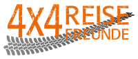 Logo 4x4Reisefreunde in Orange mit Offroad-Reifenspur